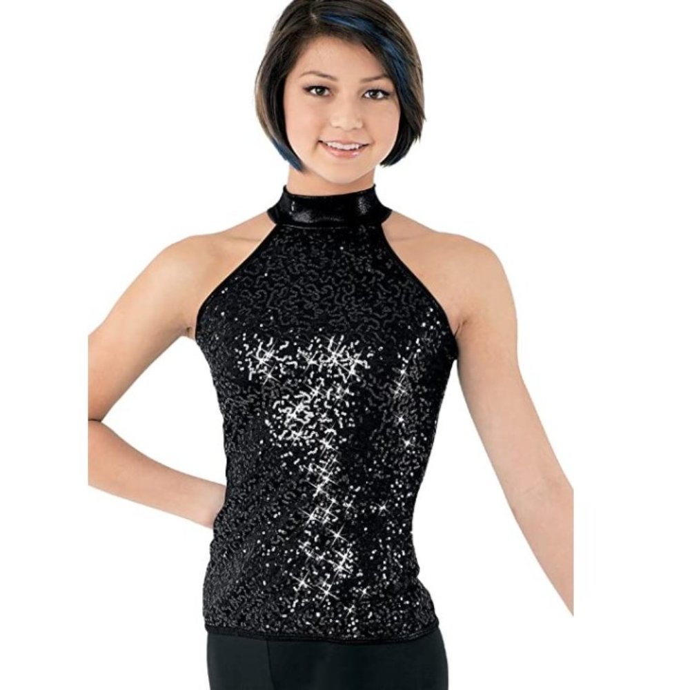 NEW! Balera Dance Halter Top Sequin Performance with Metallic Mock Turtleneck
